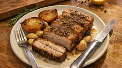 Poitrine de porc fraîche au four : cuisson douce pour une viande moelleuse et dorée