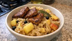 Choucroute végétarienne en cocotte : pomme, genièvre et tofu, tout en douceur