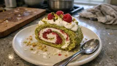 Bûche roulée pistache-framboise : moelleuse, fraîche et facile à réussir