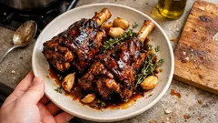 Souris d’agneau confite au thym et romarin : cuisson lente, sauce miel-balsamique